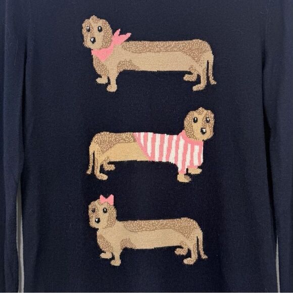 Talbots Three Dachshunds Graphic Blue Fine Knit Crewneck Pullover Sweater - Picture 4 of 12